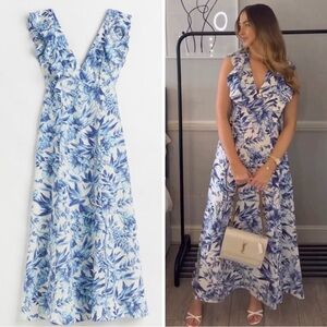 H&M Linen Blend Floral Flounced Dress New